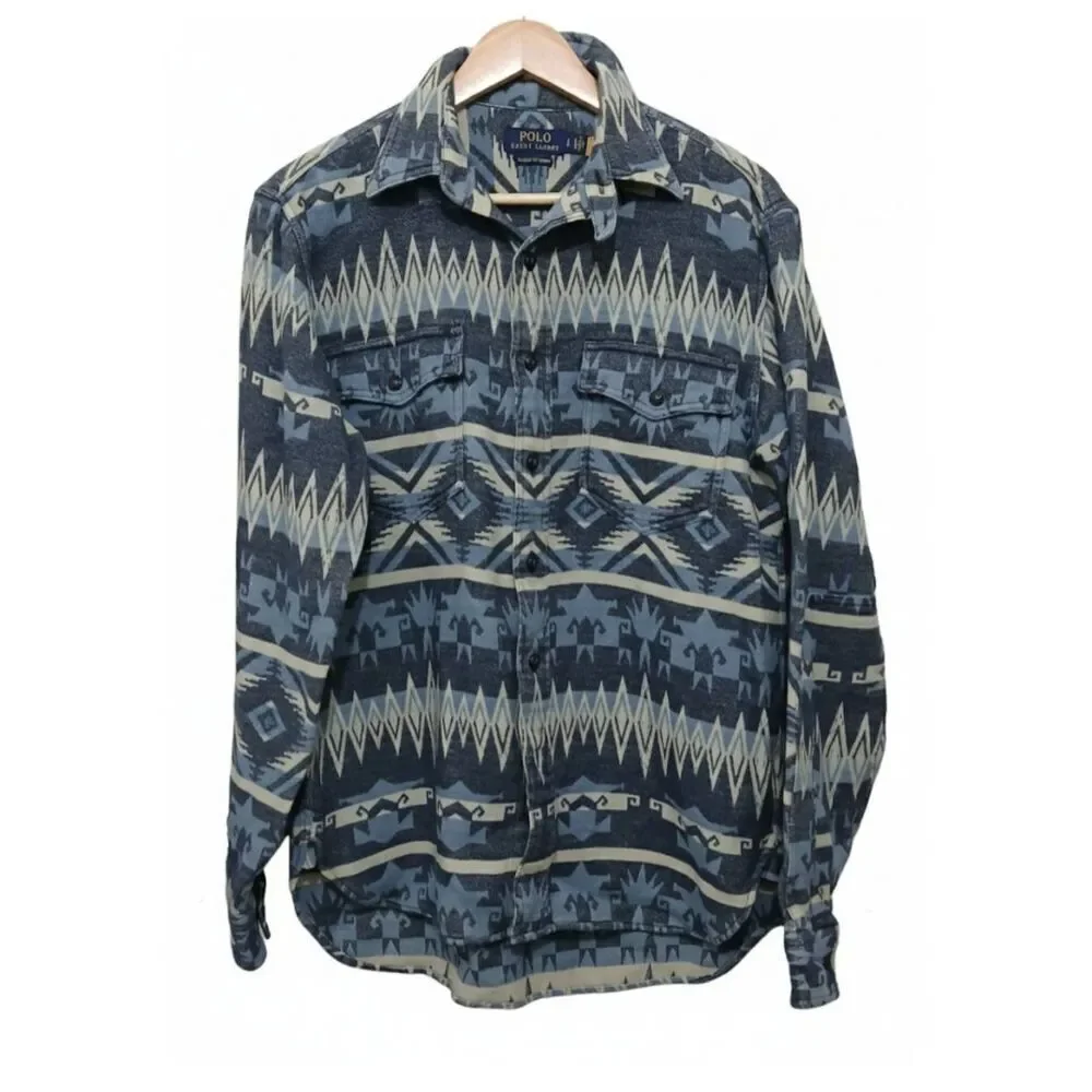 Polo ralph lauren mens small Aztec button down winter shirt western blue warm